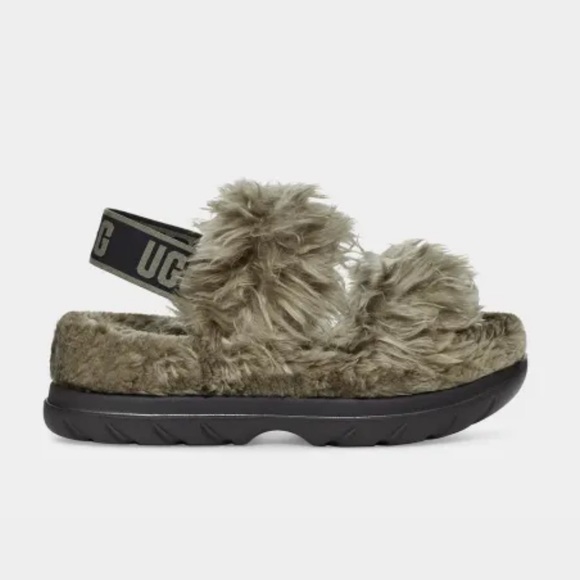 UGG Women's Fluff Sugar Burnt Olive Sandal - Picture 1 of 16